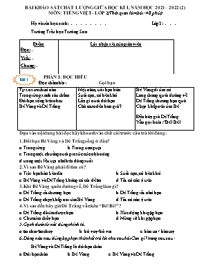 Bài khảo sát chất lượng giữa học kì I môn Tiếng Việt Lớp 2 (Chân trời sáng tạo) - Năm học 2021-2022